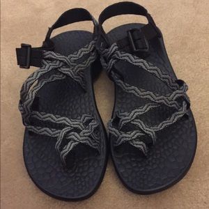 Black and grey chacos